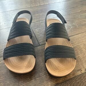 REEF Sandals Water Vista Black Tan Platform Strappy Comfort Hook Loop Women Sz 9
